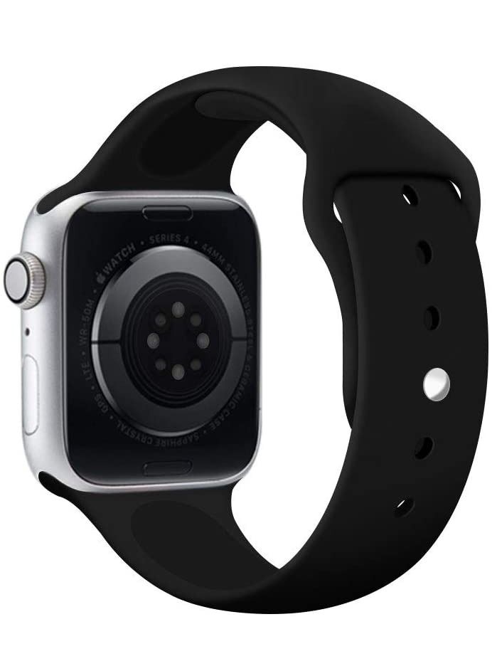 Compatible with Apple Watch Band 42mm 44mm 45mm, Soft Silicone Sport Strap Replacement Bands Compatible with Watch Series 7/6/5/4/3/2/1/SE- Black - Image 2