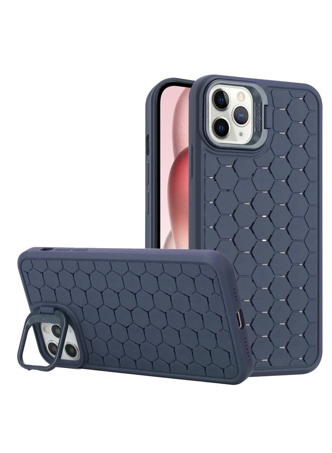 زبون جراب لهاتف iPhone 11 Pro مع حامل عدسة مشعة على شكل قرص العسل، جراب هاتف TPU - Image 1