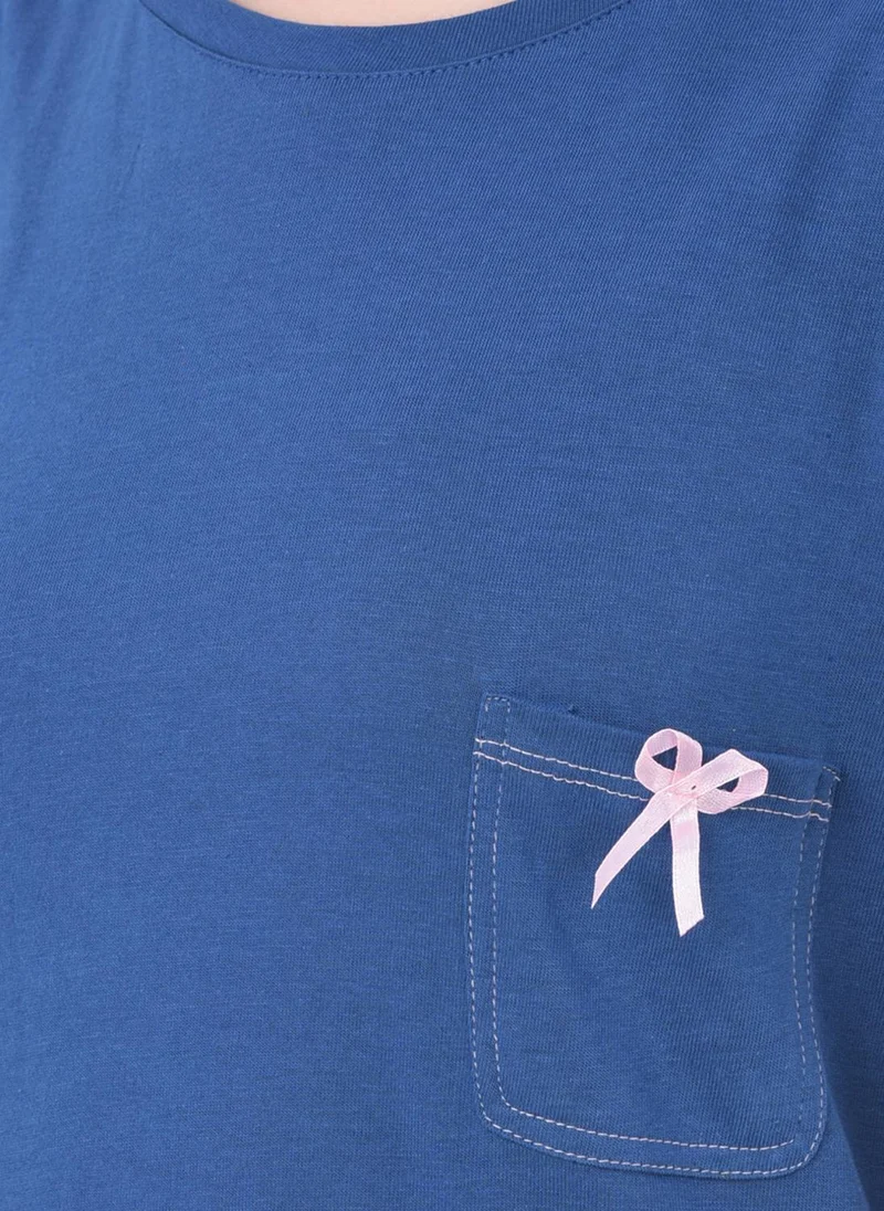 كلوفيا طقم كلوفيا شيك أساسي بلوزة وشورت باللون الأزرق قطن %