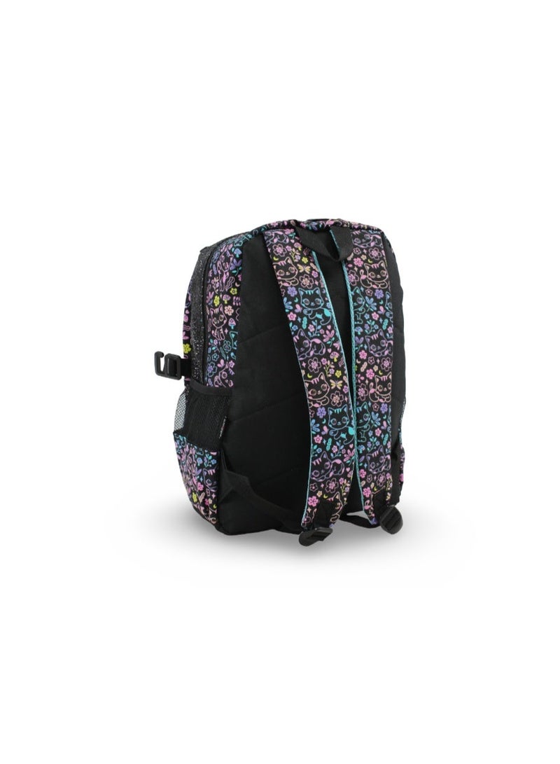 سميجل حقيبة ظهر "سميغل" (Smiggle) بتصميم القطط والزهور، مقاس 17 بوصة – لون أسود - Image 2