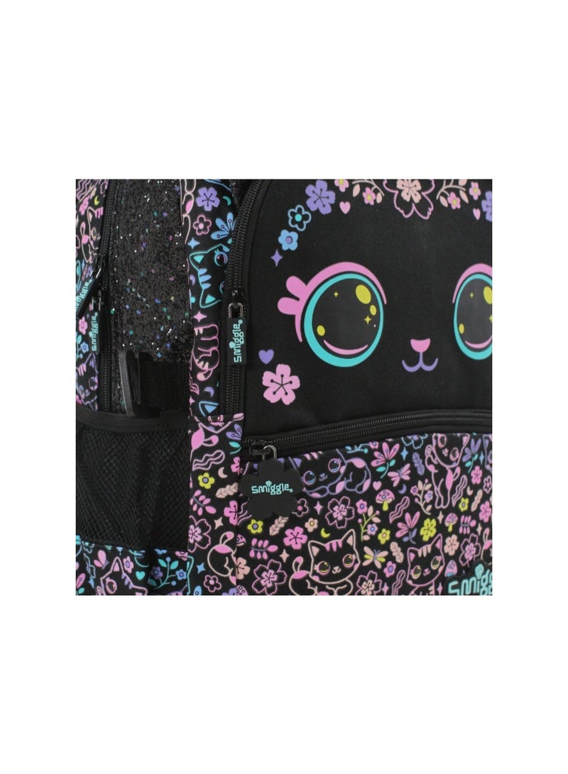 سميجل حقيبة ظهر "سميغل" (Smiggle) بتصميم القطط والزهور، مقاس 17 بوصة – لون أسود - Image 3