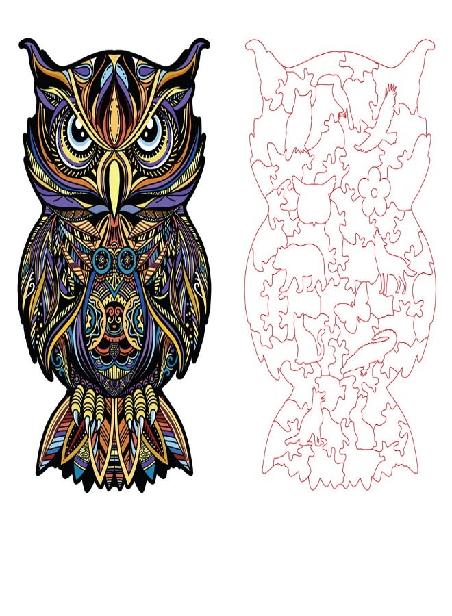 بازل خشبي على شكل بومة، للكبار والصغار | خشب عالي الجودة مقطوع بالليزر | بازل ثلاثي الأبعاد على شكل حيوانات (62 قطعة) - Image 3