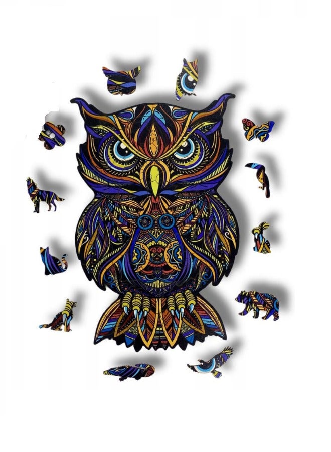 بازل خشبي على شكل بومة، للكبار والصغار | خشب عالي الجودة مقطوع بالليزر | بازل ثلاثي الأبعاد على شكل حيوانات (62 قطعة) - Image 4