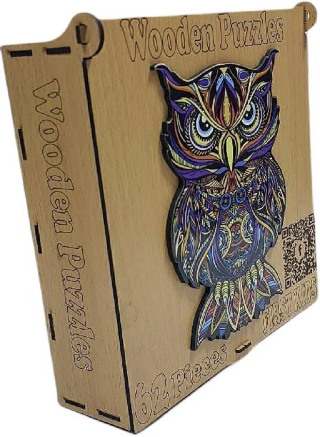 بازل خشبي على شكل بومة، للكبار والصغار | خشب عالي الجودة مقطوع بالليزر | بازل ثلاثي الأبعاد على شكل حيوانات (62 قطعة) - Image 5