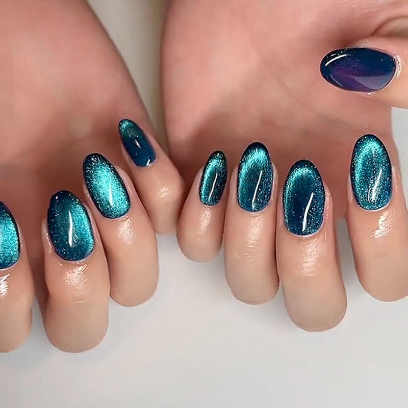 CTTHNBD 4 Packs (96 Pcs) Short Almond Press on Nails - Mix Color, Glitter Fake Nails, Oval Glue on Nails for Women, Stick on Kit 12 Sizes-4 Styles - Image 3