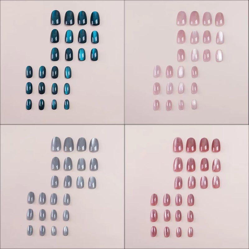 CTTHNBD 4 Packs (96 Pcs) Short Almond Press on Nails - Mix Color, Glitter Fake Nails, Oval Glue on Nails for Women, Stick on Kit 12 Sizes-4 Styles - Image 2