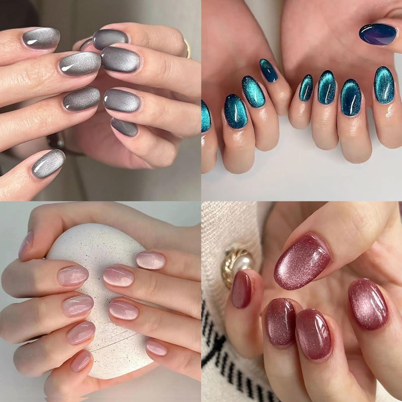 CTTHNBD 4 Packs (96 Pcs) Short Almond Press on Nails - Mix Color, Glitter Fake Nails, Oval Glue on Nails for Women, Stick on Kit 12 Sizes-4 Styles - Image 1