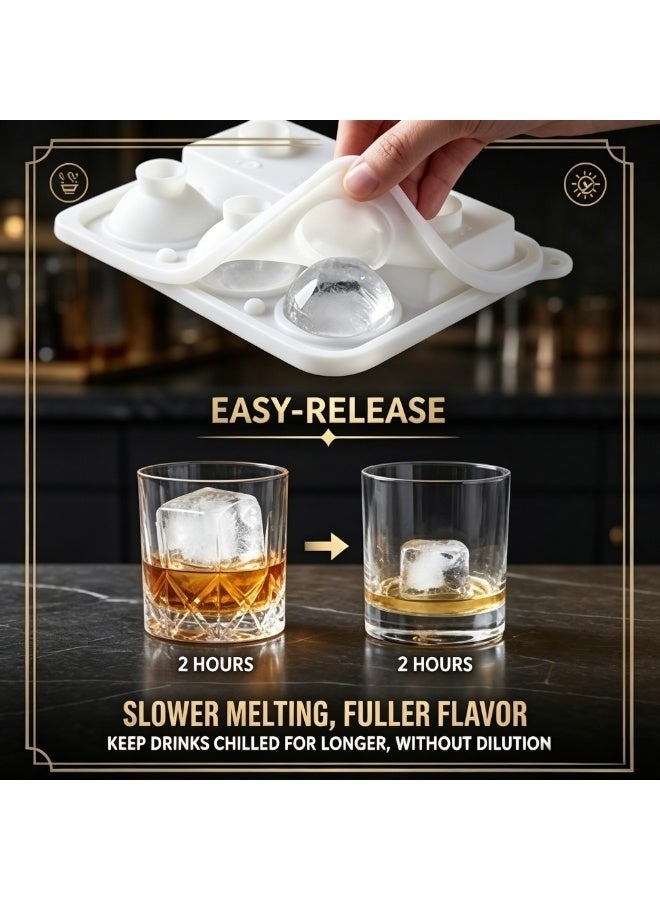 Captaintech Ultimate Dual-Shape Ice Mold Kit – Silicone Tray for 2.5" Spheres and Large Cubes – BPA-Free, Flexible, Dishwasher Safe Ice Maker for Slower Melting and Fuller Flavor - Image 2