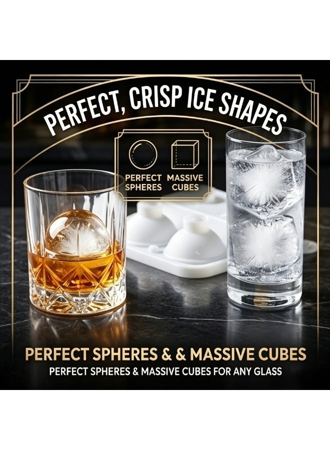 Captaintech Ultimate Dual-Shape Ice Mold Kit – Silicone Tray for 2.5" Spheres and Large Cubes – BPA-Free, Flexible, Dishwasher Safe Ice Maker for Slower Melting and Fuller Flavor - Image 3
