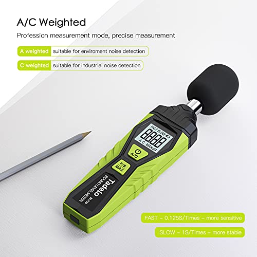 Tadeto Decibel Meter, Tadeto Digital Sound Level Meter Portable SPL Meter 30dB to 130dB MAX Data Hold with LCD Display Backlight A/C Weighted for Home Factories - Image 2