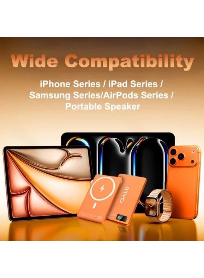 Oale iMagsafe Slim Magnetic Wireless Power Bank, 5000mAh, 20W PD, Orange - Image 2