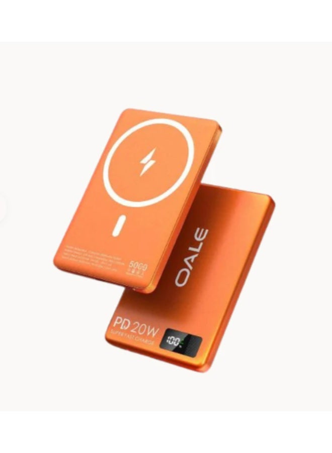 Oale iMagsafe Slim Magnetic Wireless Power Bank, 5000mAh, 20W PD, Orange - Image 1