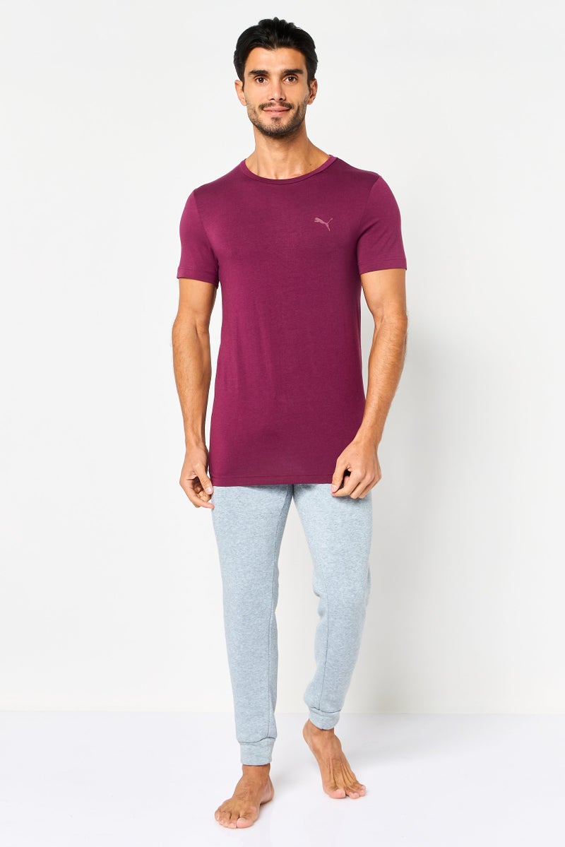 PUMA Men Brand Logo Fit Short Sleeve Sleepwear T-shirt, Maroon - Image 2