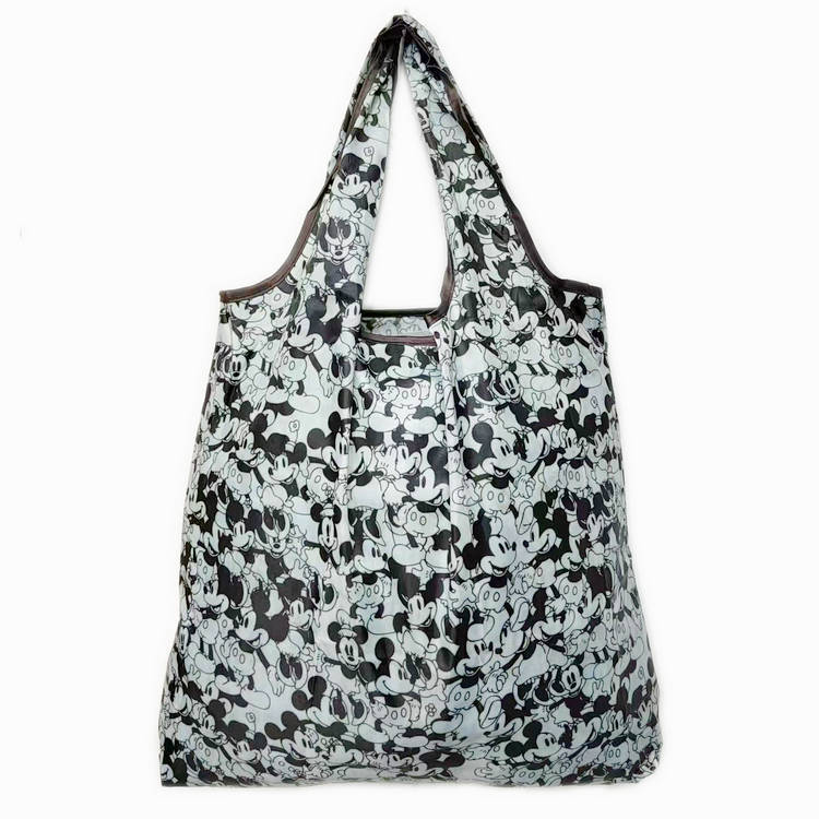 Portable Folding Floral Shopping Bag Black and white mouse 