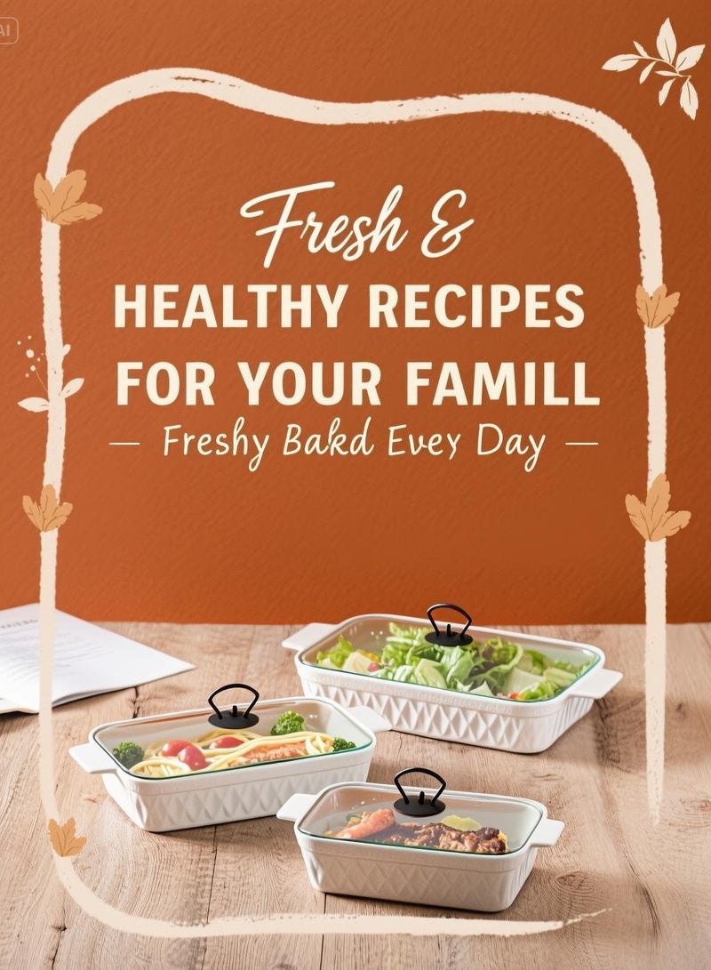 دوف طقم أطباق خبز مستطيلة من البورسلان مكون من 3 قطع مع غطاء زجاجي – أبيض/أسود، بالمقاسات 10 + 12 + 14.5 بوصة - Image 2