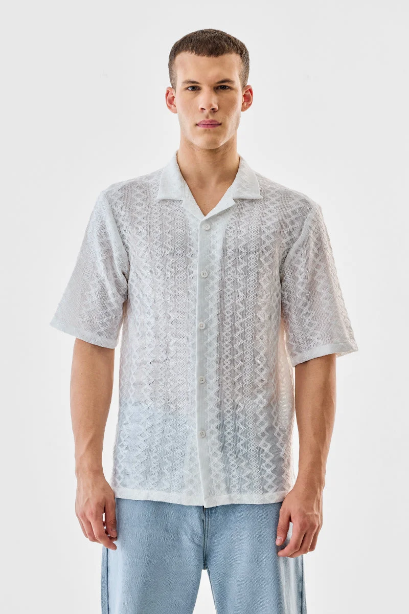 Snitch White Jacquard Box Fit Shirt for Men | Best Price UAE