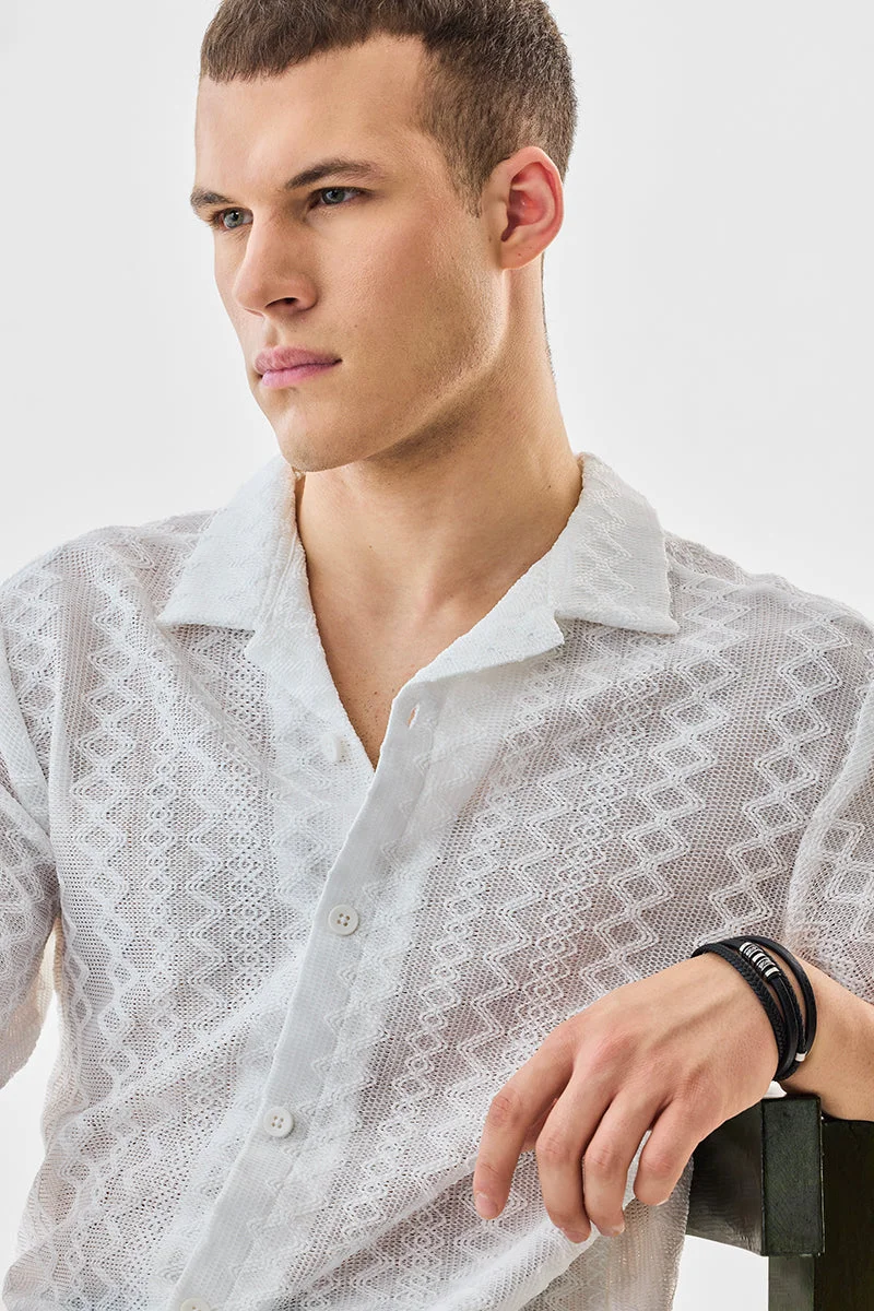 Snitch White Jacquard Box Fit Shirt for Men | Best Price UAE