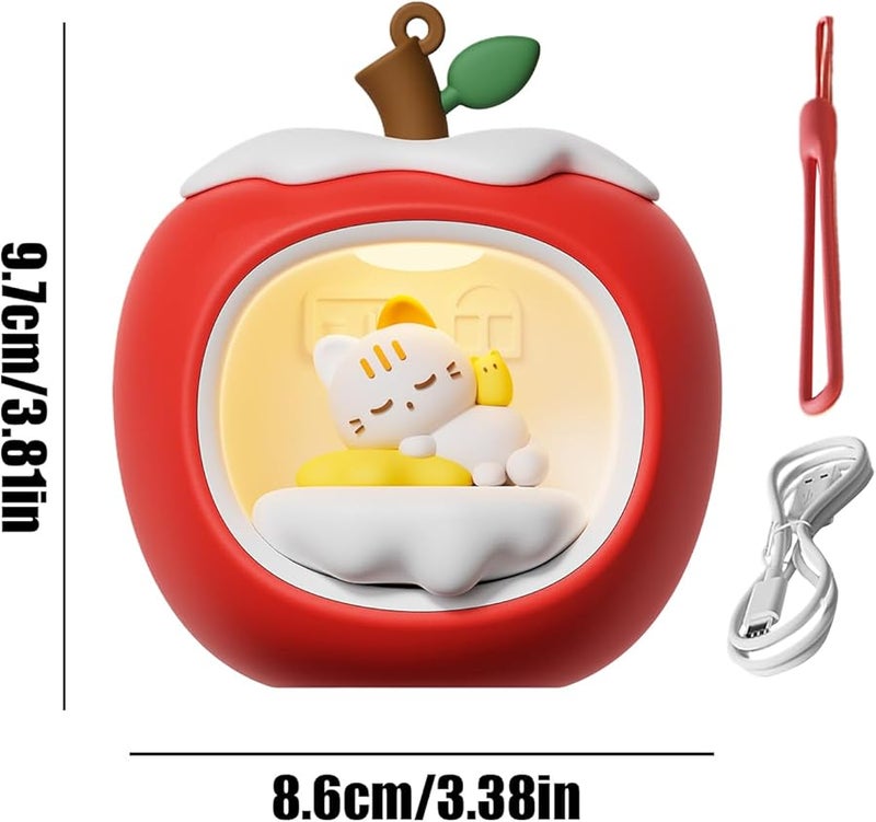 مصباح كريسمس القط، منزل فواكه ثلاثي الأبعاد، ضوء ليلي قابل للشحن، إضاءة ليد، ديكور طاولة بجانب السرير - Image 5