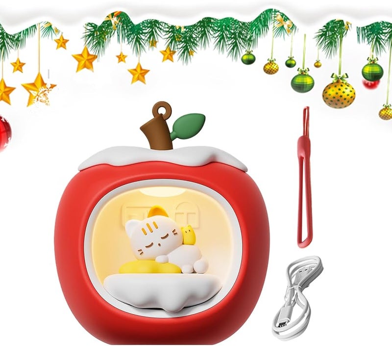 مصباح كريسمس القط، منزل فواكه ثلاثي الأبعاد، ضوء ليلي قابل للشحن، إضاءة ليد، ديكور طاولة بجانب السرير - Image 1