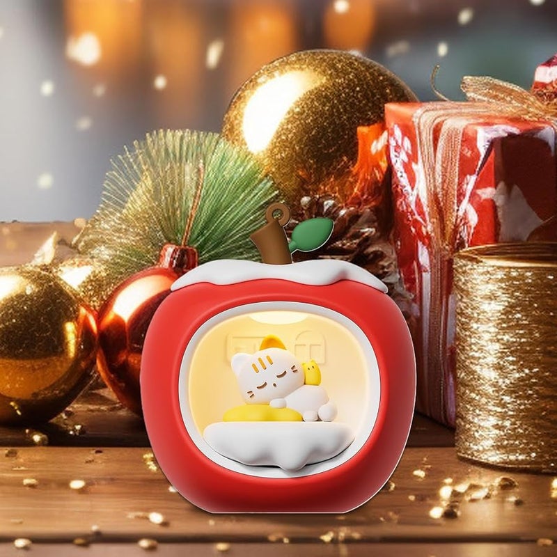 مصباح كريسمس القط، منزل فواكه ثلاثي الأبعاد، ضوء ليلي قابل للشحن، إضاءة ليد، ديكور طاولة بجانب السرير - Image 4