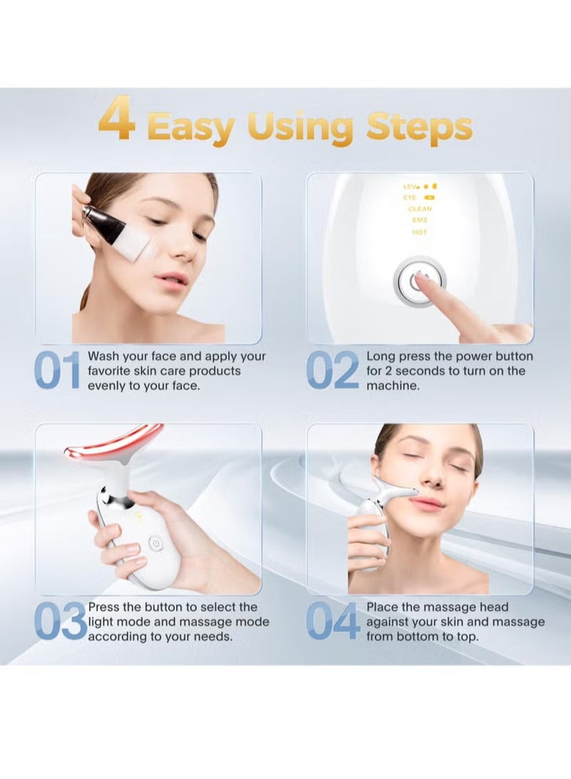 العلاج بالضوء الأحمر للوجه، جهاز تجديد البشرة للوجه والرقبة بفوتونات LED متعددة الألوان، جهاز شد الرقبة، منظف مزدوج للذقن المحمول للعناية بالبشرة، جهاز تدليك للتجاعيد للوجه والرقبة - Image 2