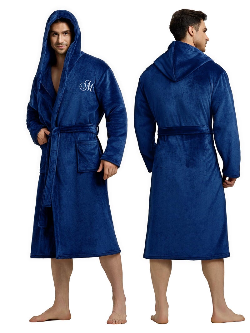 AW BRIDAL 2Pcs Matching Robes for Couples Flannel, Monogrammed Mr and Mrs Bathrobes with Hood, Long His and Her Spa Robes for Unisex, Wedding and Bridal Shower Gifts for Bride Groom, Royal Blue - Image 3