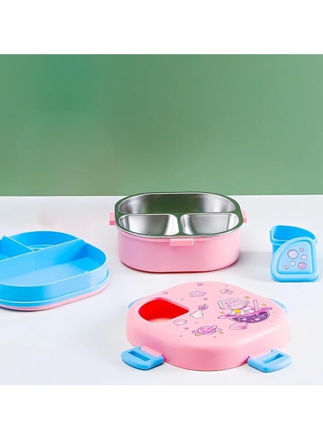 موبكوس علب غداء من الفولاذ المقاوم للصدأ من موبكوس، علبة غداء بثلاثة أقسام مع وعاء، علبة بينتو للكبار والأطفال (وردي) - Image 2