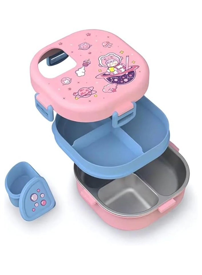 موبكوس علب غداء من الفولاذ المقاوم للصدأ من موبكوس، علبة غداء بثلاثة أقسام مع وعاء، علبة بينتو للكبار والأطفال (وردي) - Image 4