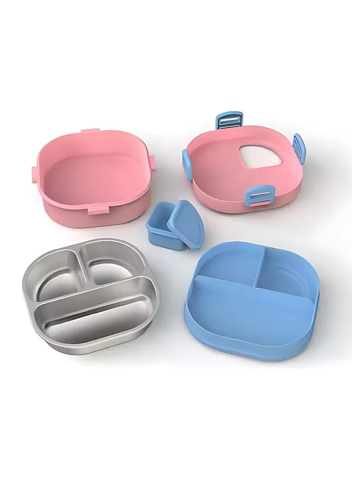 Mobcos Pink Mobcos Stainless Steel Lunch Containers 3 Compartments Lunch Box with Bowl Bento Box for Adult Kids (Pink)  | Best Price UAE