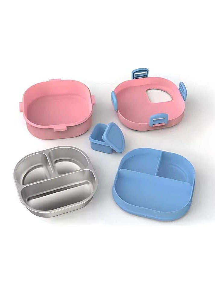 موبكوس علب غداء من الفولاذ المقاوم للصدأ من موبكوس، علبة غداء بثلاثة أقسام مع وعاء، علبة بينتو للكبار والأطفال (وردي) - Image 5