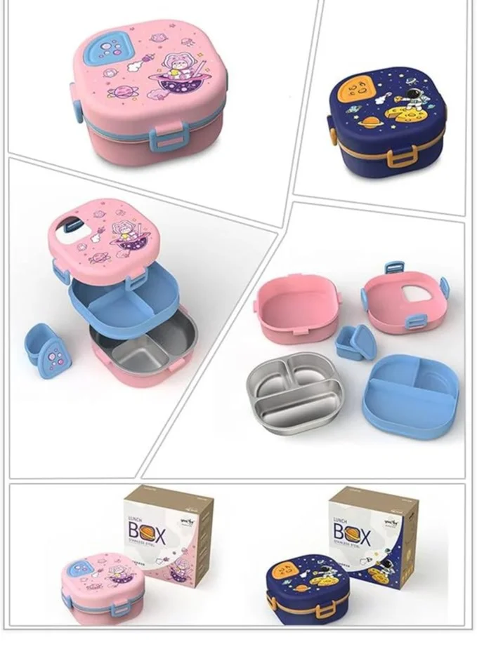 Mobcos Pink Mobcos Stainless Steel Lunch Containers 3 Compartments Lunch Box with Bowl Bento Box for Adult Kids (Pink)  | Best Price UAE