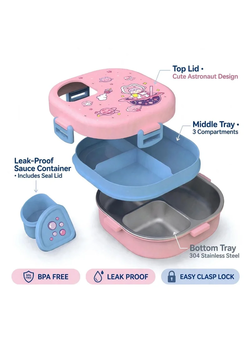 Mobcos Mobcos Stainless Steel Lunch Containers 3 Compartments Lunch Box with Bowl Bento Box for Adult Kids (Pink)