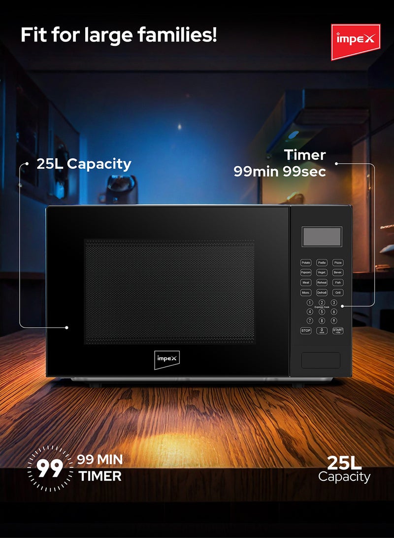 Impex 25L Digital Grill Microwave Oven With 850W Power, 9 Preset Menus, 1000W Grill Output, Child Safety Lock, 10 Power Levels, Defrost Settings, 285mm Glass Turntable, Timer, Push Button Door 25 L 850 W MO 8125DGB Black - Image 3