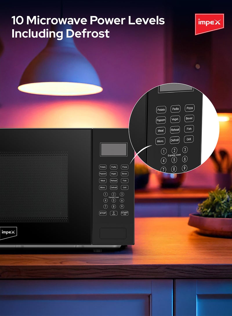 Impex 25L Digital Grill Microwave Oven With 850W Power, 9 Preset Menus, 1000W Grill Output, Child Safety Lock, 10 Power Levels, Defrost Settings, 285mm Glass Turntable, Timer, Push Button Door 25 L 850 W MO 8125DGB Black - Image 4