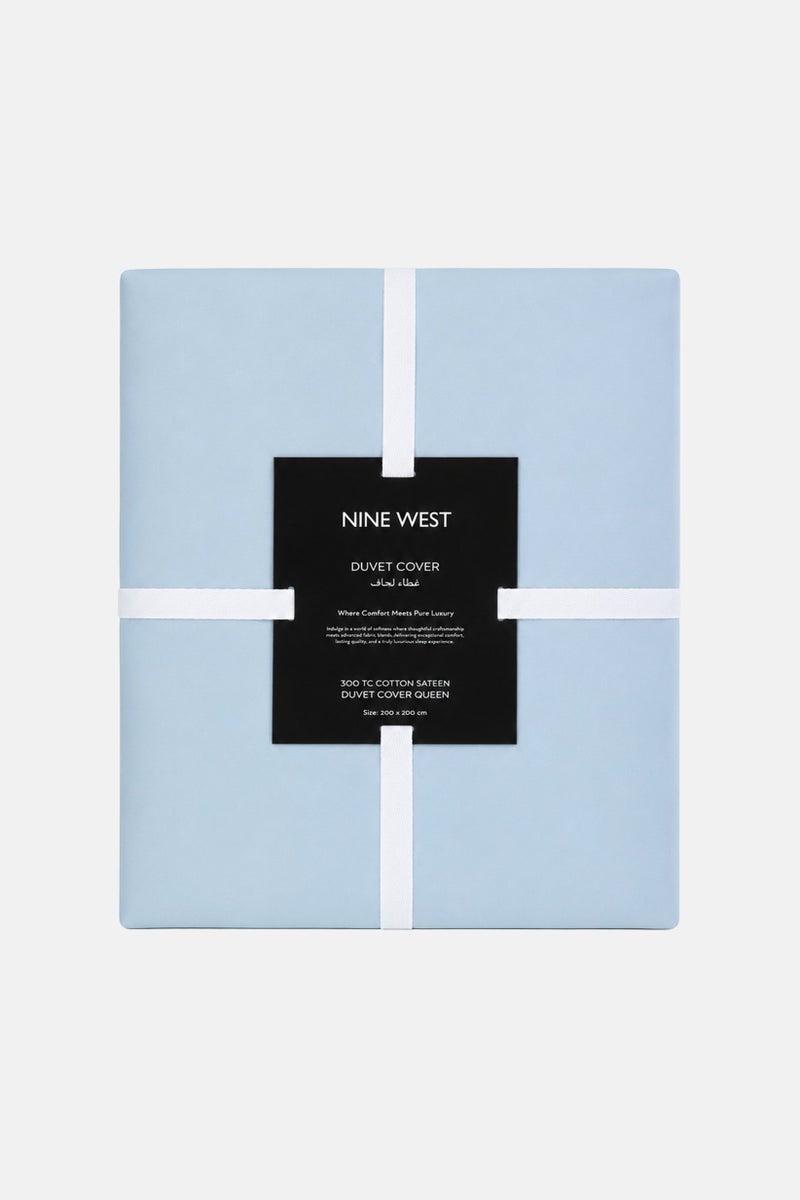 NINE WEST Cotton Duvet Cover Queen, Light Blue - Image 1