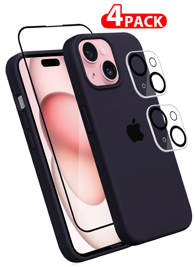CATANES - 4 Packs For iPhone 15 Plus Case Screen Protector and 2 Camera Lens Protectors Upgrade Defender Silicone Cover Shockproof Anti-Scratch Protective Phone Case Dark Blue - Image 1