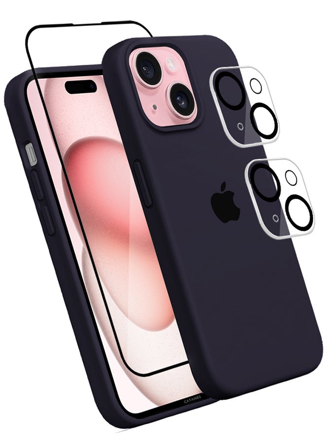 CATANES - 4 Packs For iPhone 15 Plus Case Screen Protector and 2 Camera Lens Protectors Upgrade Defender Silicone Cover Shockproof Anti-Scratch Protective Phone Case Dark Blue - Image 1