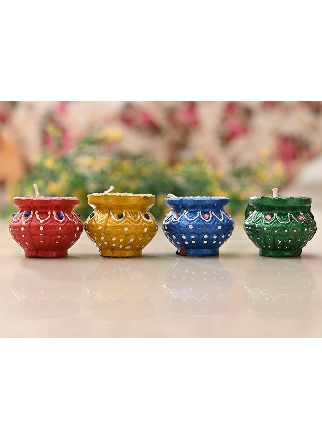 JAIPUR ACE Traditional Handmade Terracotta Clay Painted Matki Diya (Set of 4) - Image 3
