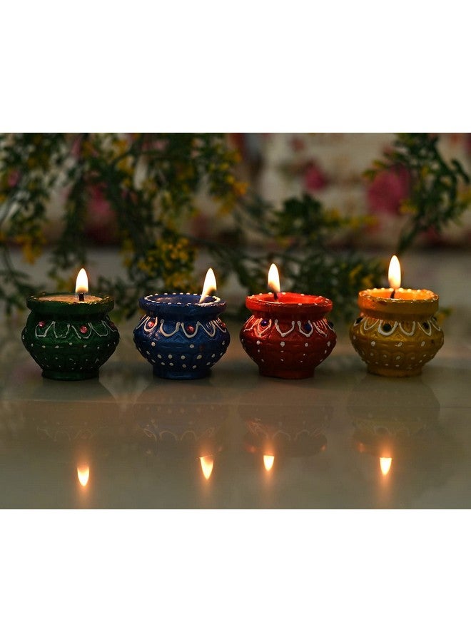 JAIPUR ACE Traditional Handmade Terracotta Clay Painted Matki Diya (Set of 4) - Image 2