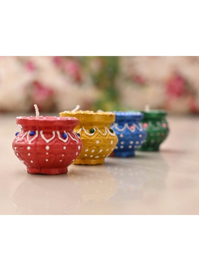 JAIPUR ACE Traditional Handmade Terracotta Clay Painted Matki Diya (Set of 4) - Image 4