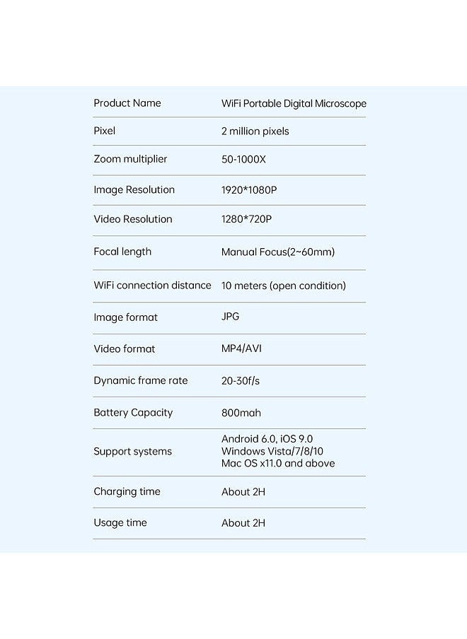 Generic - 1200X Microscope Handheld Wireless WiFi Microscope Rechargeable Endoscope Magnifier Optical Digital Camera 2M Pixels 50-1000X Magnification 8 Adjustable LED Lights - Image 1