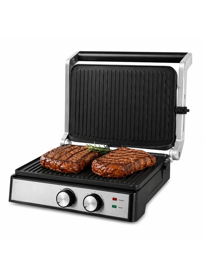 Super Crest 2000W Electric Contact Grill, Non-Stick Panini Press Sandwich Maker, Adjustable Temperature Control, Double-Sided Fast Heating, Indoor BBQ Grill