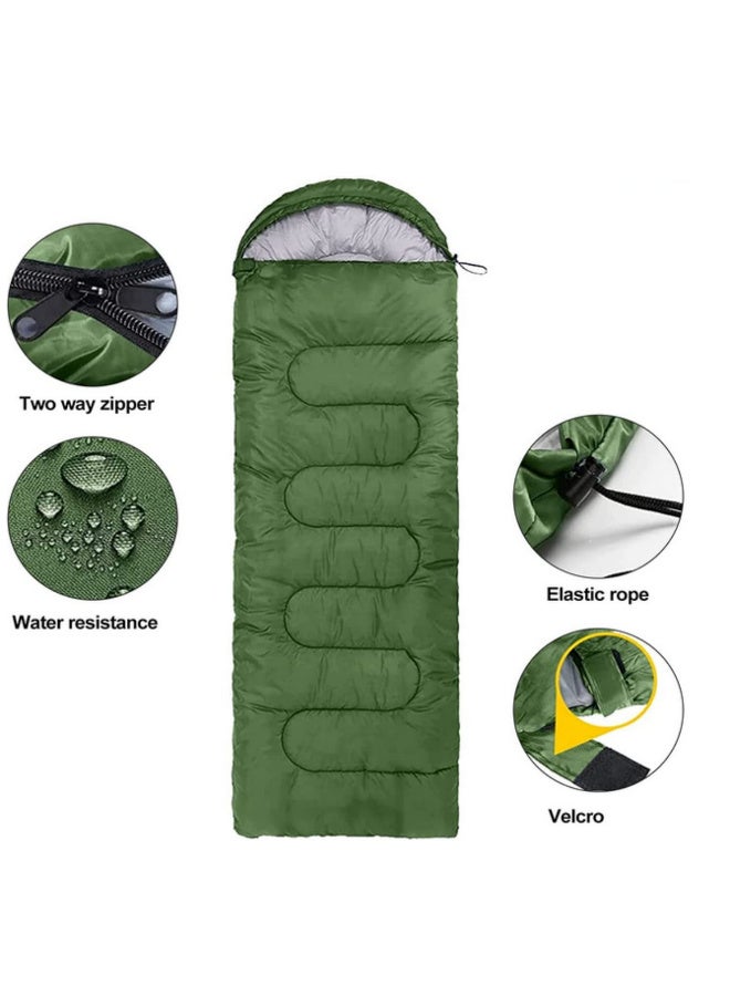 1 قطعة حقيبة نوم مزدوجة خفيفة للغاية ومقاومة للماء، دافئة لجميع الفصول، للتخييم والمشي لمسافات طويلة، محمولة وقابلة للطي، مريحة للاستخدام كلحاف للسفر في الهواء الطلق، باللون الأخضر - Image 4