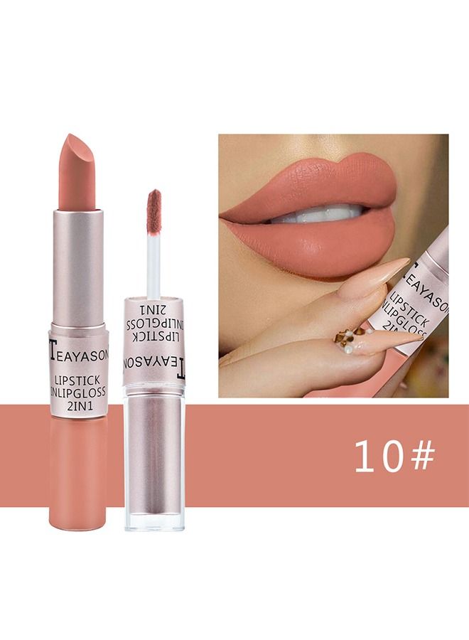 TEAYASON Lipstick Lipgloss 2 In 1 Matte Lip,Gloss Long Lasting Lipgloss Double Ended Liquid Lipstick Smooth Lipglaze Velvety Lip Makeup For Women And Girls(10#) - Image 1