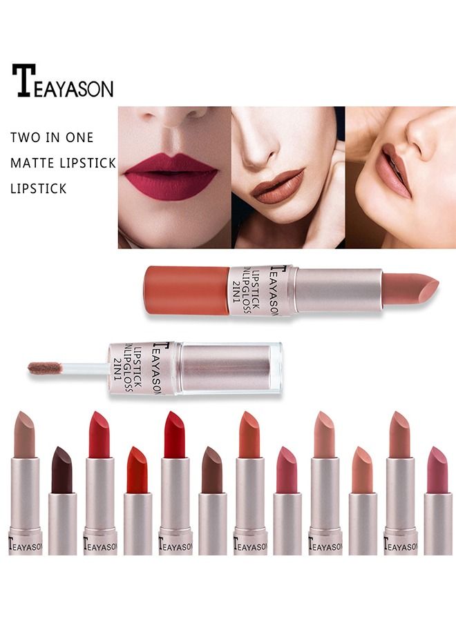 TEAYASON Lipstick Lipgloss 2 In 1 Matte Lip,Gloss Long Lasting Lipgloss Double Ended Liquid Lipstick Smooth Lipglaze Velvety Lip Makeup For Women And Girls(10#) - Image 3