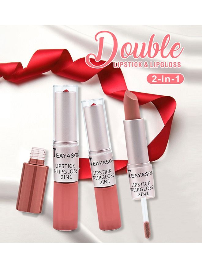 TEAYASON Lipstick Lipgloss 2 In 1 Matte Lip,Gloss Long Lasting Lipgloss Double Ended Liquid Lipstick Smooth Lipglaze Velvety Lip Makeup For Women And Girls(10#) - Image 2
