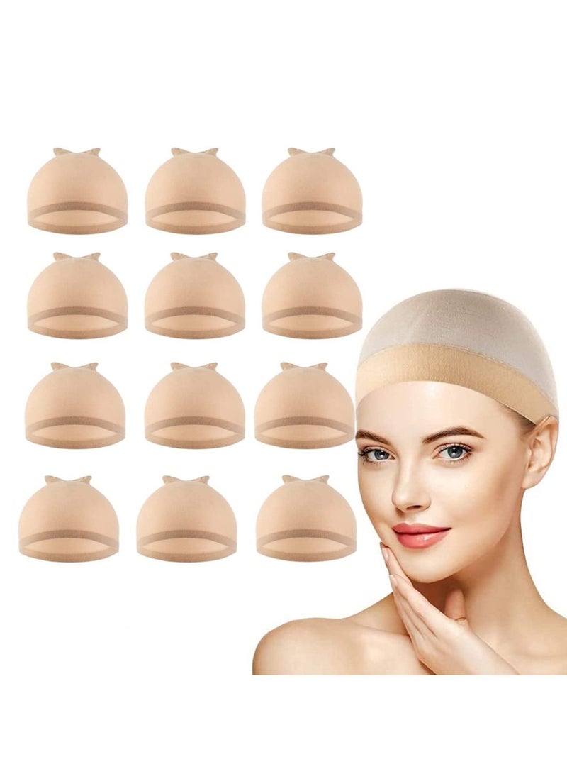 NIBEMINENT Wig Cap Neutral Beige Long Hair Stretch Nylon Net Lace Bald Breathable High-Quality Lightweight Can Also Be Used In Summer One Size Fits All Cool 12 Pcs - Image 1