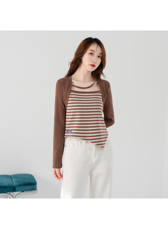 Hstyle spring Women's Fashion Versatile Casual Contrast Color Long Sleeve T-shirt - Image 3