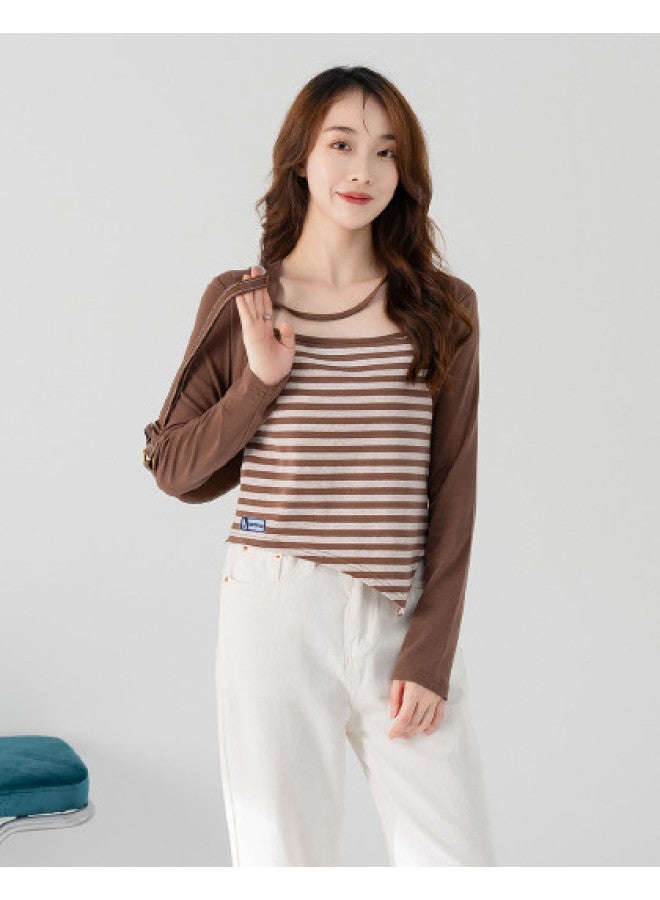 Hstyle spring Women's Fashion Versatile Casual Contrast Color Long Sleeve T-shirt - Image 1
