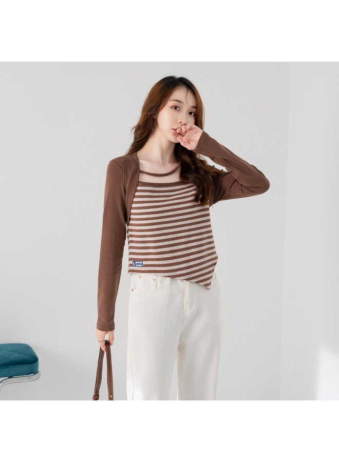 Hstyle spring Women's Fashion Versatile Casual Contrast Color Long Sleeve T-shirt - Image 4